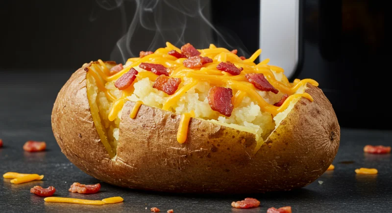 Batata Recheada na Air Fryer com Queijo e bacon